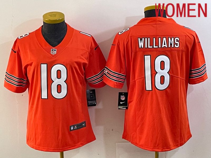 Women Chicago Bears #18 Williams Orange Second generation 2024 Nike Limited NFL Jersey style 1->->Women Jersey